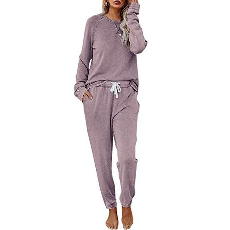 FISOEW Women'S Solid Sweatsuit Set 2 Piece Long Sleeve Pullover and Drawstring Sweatpants Sport Outfits Sets Viral Knit Set Two Piece Set Women Two Piece Outfits Matching Sets Women #Tiktokshopblackfriday #Tiktokshopcybermonday
