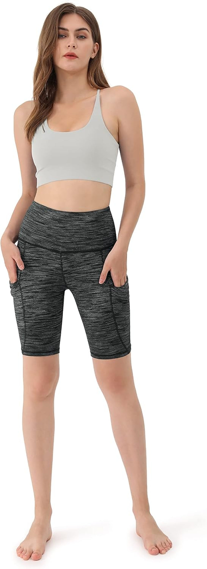 Women'S 9" High Waisted Biker Shorts with Pockets, Tummy Control Non See through Workout Sports Athletic Running Yoga Shorts, Jacquard Black, Small