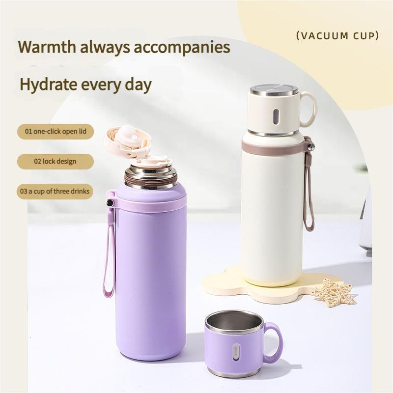 29Oz Stainless Steel Insulated Water Bottle with Rope Handle, Dual Function Coffee Mug, Portable Outdoor Hydration Flask for Camping & Travel, Tumbler, Vacuum Insulated Flask