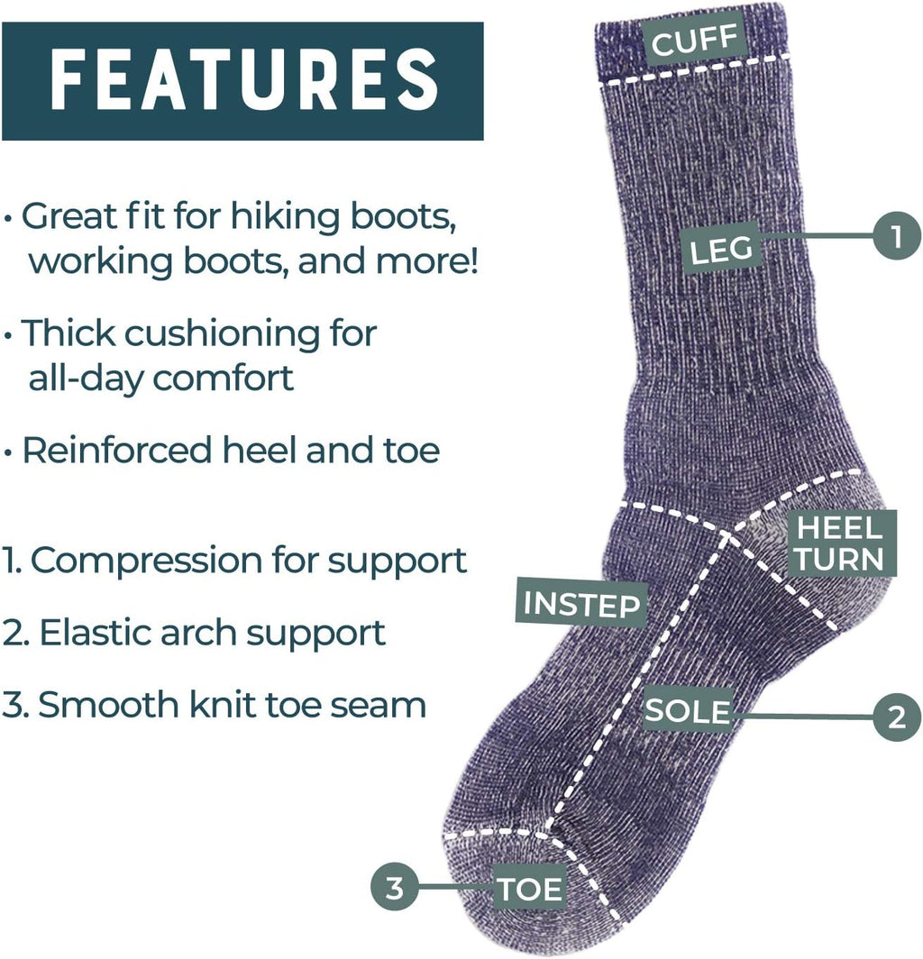 Merino Wool Hiking Socks for Men and Women – 3 Pairs Midweight Cushioned – Warm N Breathable