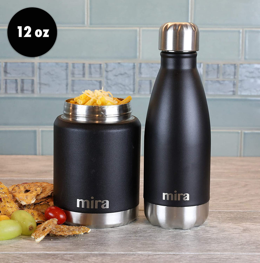 12 Oz Insulated Water Bottle - Slim Stainless Steel Cola Shape Thermo - Double Wall Hot & Cold Flask (24Hr Cold/12Hr Hot) - Black
