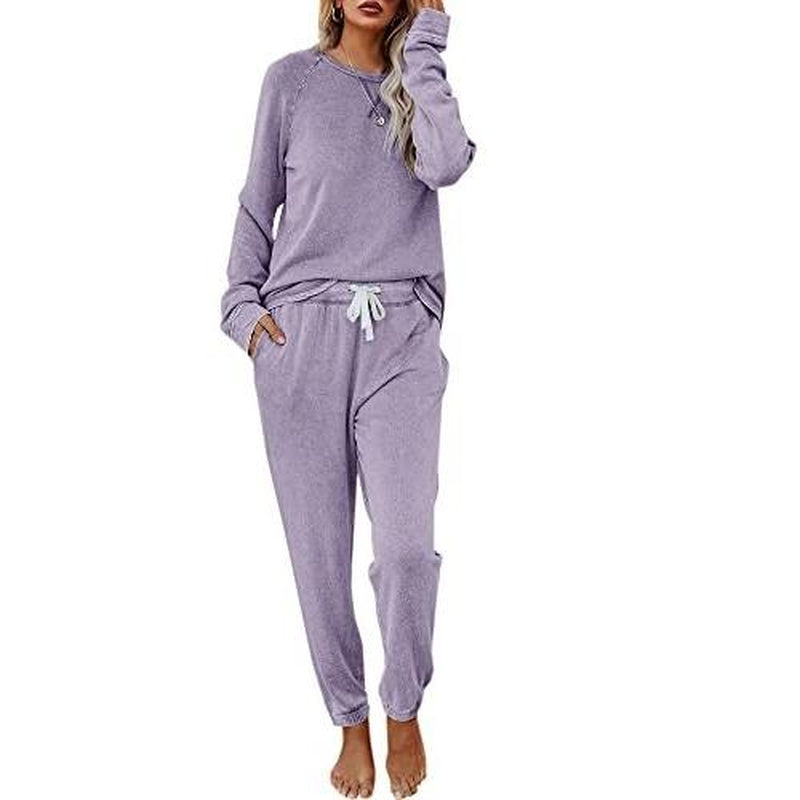 FISOEW Women'S Solid Sweatsuit Set 2 Piece Long Sleeve Pullover and Drawstring Sweatpants Sport Outfits Sets Viral Knit Set Two Piece Set Women Two Piece Outfits Matching Sets Women #Tiktokshopblackfriday #Tiktokshopcybermonday