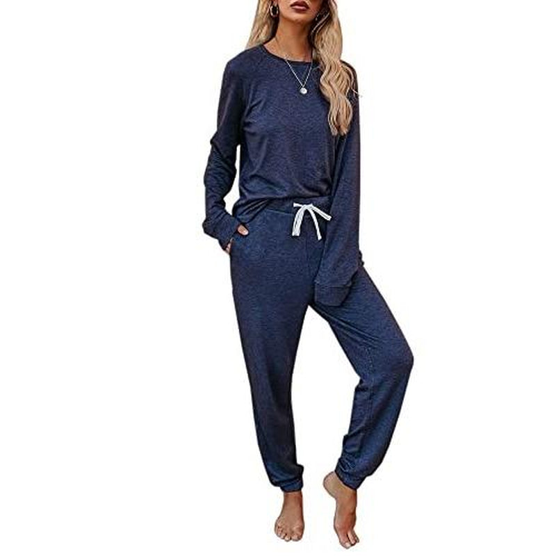 FISOEW Women'S Solid Sweatsuit Set 2 Piece Long Sleeve Pullover and Drawstring Sweatpants Sport Outfits Sets Viral Knit Set Two Piece Set Women Two Piece Outfits Matching Sets Women #Tiktokshopblackfriday #Tiktokshopcybermonday