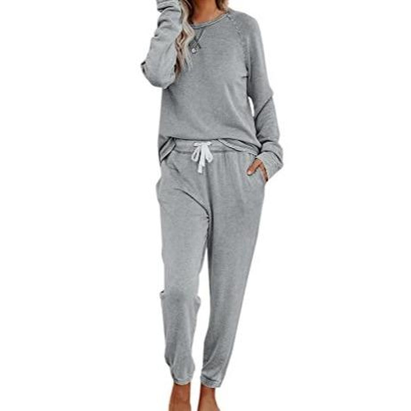 FISOEW Women'S Solid Sweatsuit Set 2 Piece Long Sleeve Pullover and Drawstring Sweatpants Sport Outfits Sets Viral Knit Set Two Piece Set Women Two Piece Outfits Matching Sets Women #Tiktokshopblackfriday #Tiktokshopcybermonday