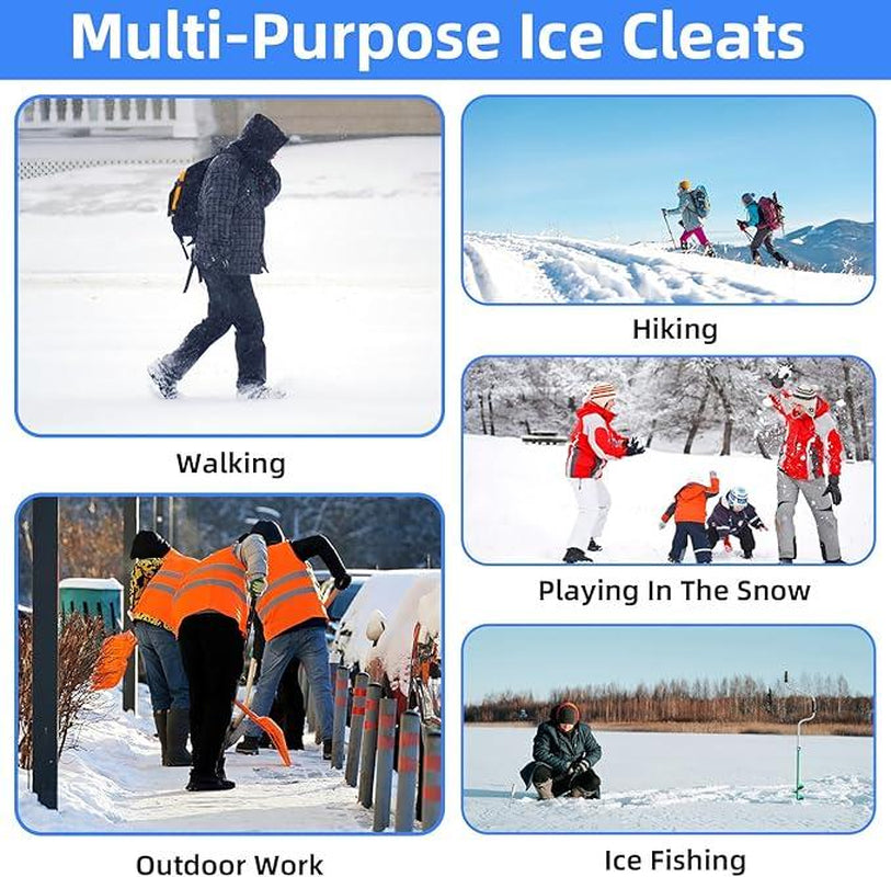 ZUXNZUX Crampons, Ice Cleats for Shoes and Boots, Silicone Stainless Steel Grippers Shoe Spikes Grips Traction for Ice Snow, Winter Hiking Climbing Ice Fishing