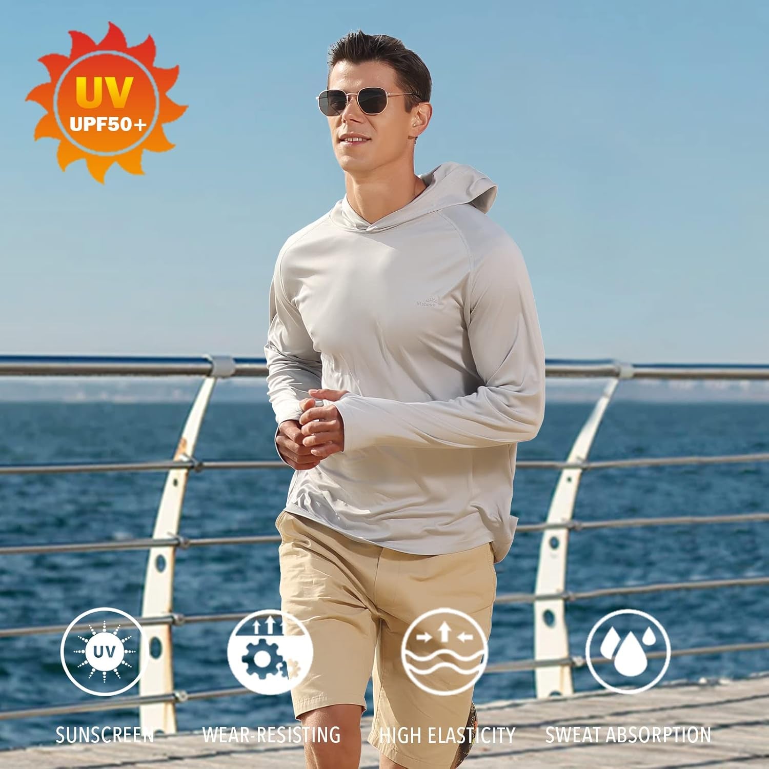 Men'S UPF 50+ Long Sleeve Sun Shirts UV Protection Hoodie Rash Guard Hiking Fishing Swim T Shirt
