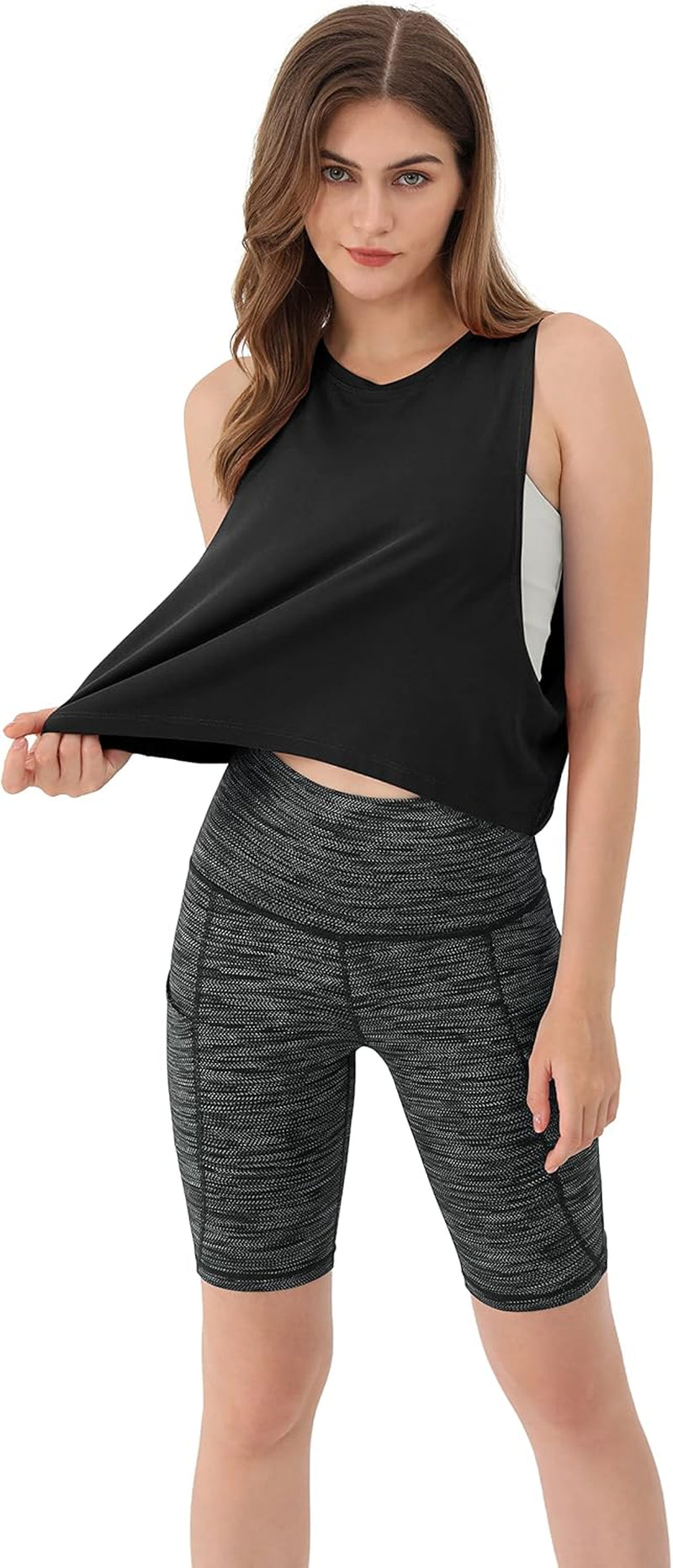 Women'S 9" High Waisted Biker Shorts with Pockets, Tummy Control Non See through Workout Sports Athletic Running Yoga Shorts, Jacquard Black, Small