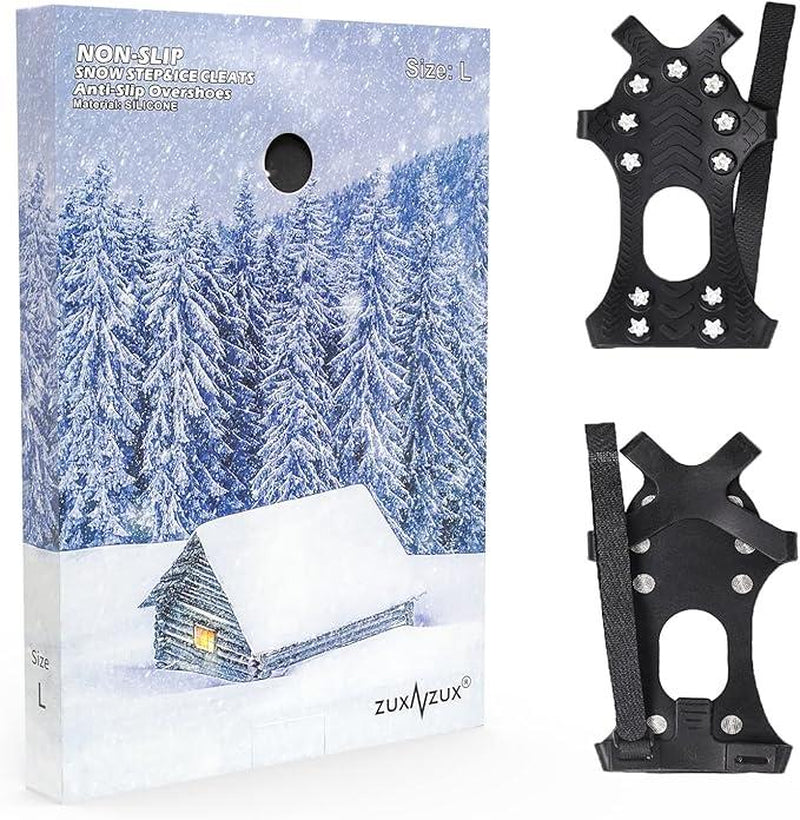 ZUXNZUX Crampons, Ice Cleats for Shoes and Boots, Silicone Stainless Steel Grippers Shoe Spikes Grips Traction for Ice Snow, Winter Hiking Climbing Ice Fishing