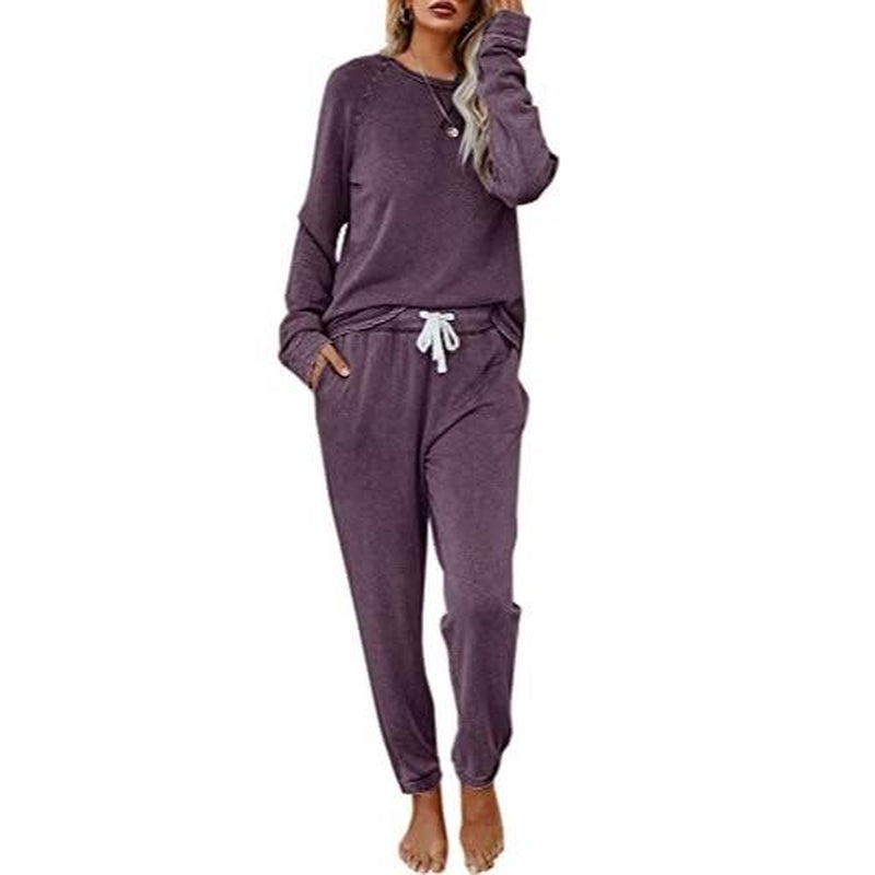 FISOEW Women'S Solid Sweatsuit Set 2 Piece Long Sleeve Pullover and Drawstring Sweatpants Sport Outfits Sets Viral Knit Set Two Piece Set Women Two Piece Outfits Matching Sets Women #Tiktokshopblackfriday #Tiktokshopcybermonday