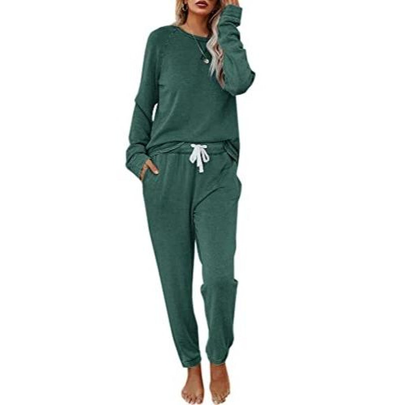 FISOEW Women'S Solid Sweatsuit Set 2 Piece Long Sleeve Pullover and Drawstring Sweatpants Sport Outfits Sets Viral Knit Set Two Piece Set Women Two Piece Outfits Matching Sets Women #Tiktokshopblackfriday #Tiktokshopcybermonday