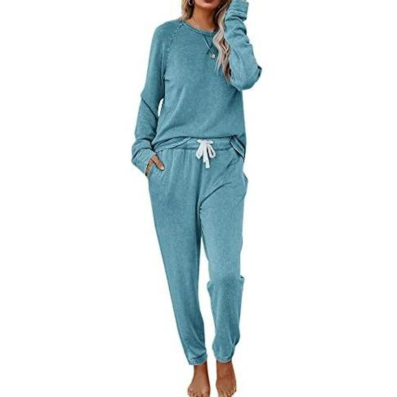 FISOEW Women'S Solid Sweatsuit Set 2 Piece Long Sleeve Pullover and Drawstring Sweatpants Sport Outfits Sets Viral Knit Set Two Piece Set Women Two Piece Outfits Matching Sets Women #Tiktokshopblackfriday #Tiktokshopcybermonday
