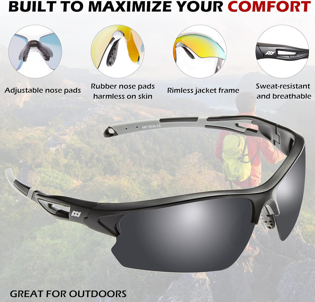 Outdoor Sports Polarized Wrap around Cycling Sunglasses for Men & Women TR90 Frame UV Protection for Fishing