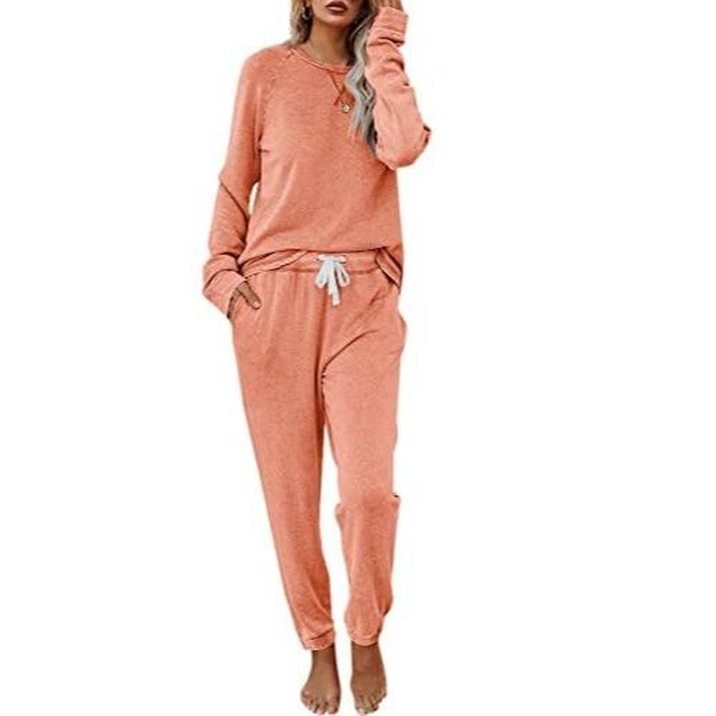 FISOEW Women'S Solid Sweatsuit Set 2 Piece Long Sleeve Pullover and Drawstring Sweatpants Sport Outfits Sets Viral Knit Set Two Piece Set Women Two Piece Outfits Matching Sets Women #Tiktokshopblackfriday #Tiktokshopcybermonday